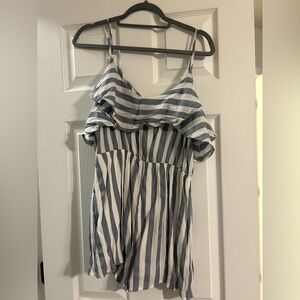 Blue and White Striped Romper